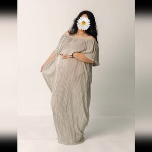 Baltic Born Ciara Gold Pleated Off Shoulder Maxi Dress